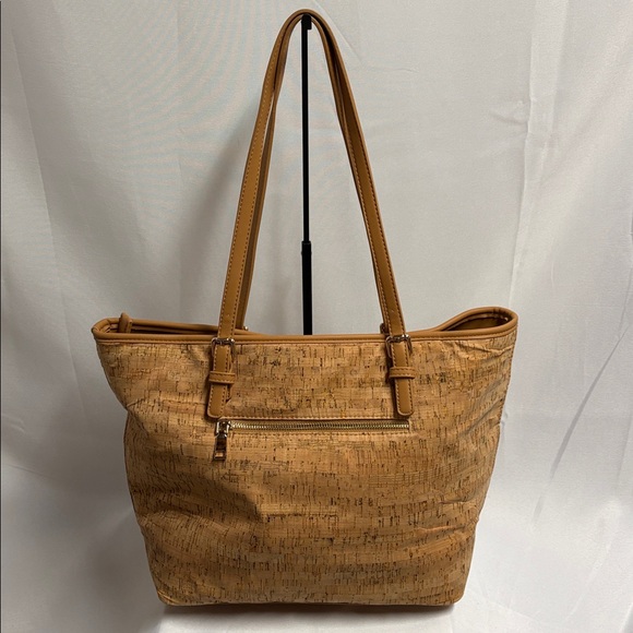 Miztique Cork & Leather Laser Cut Extra Large Tote Shoulder Bag Tan NWT - Picture 2 of 5